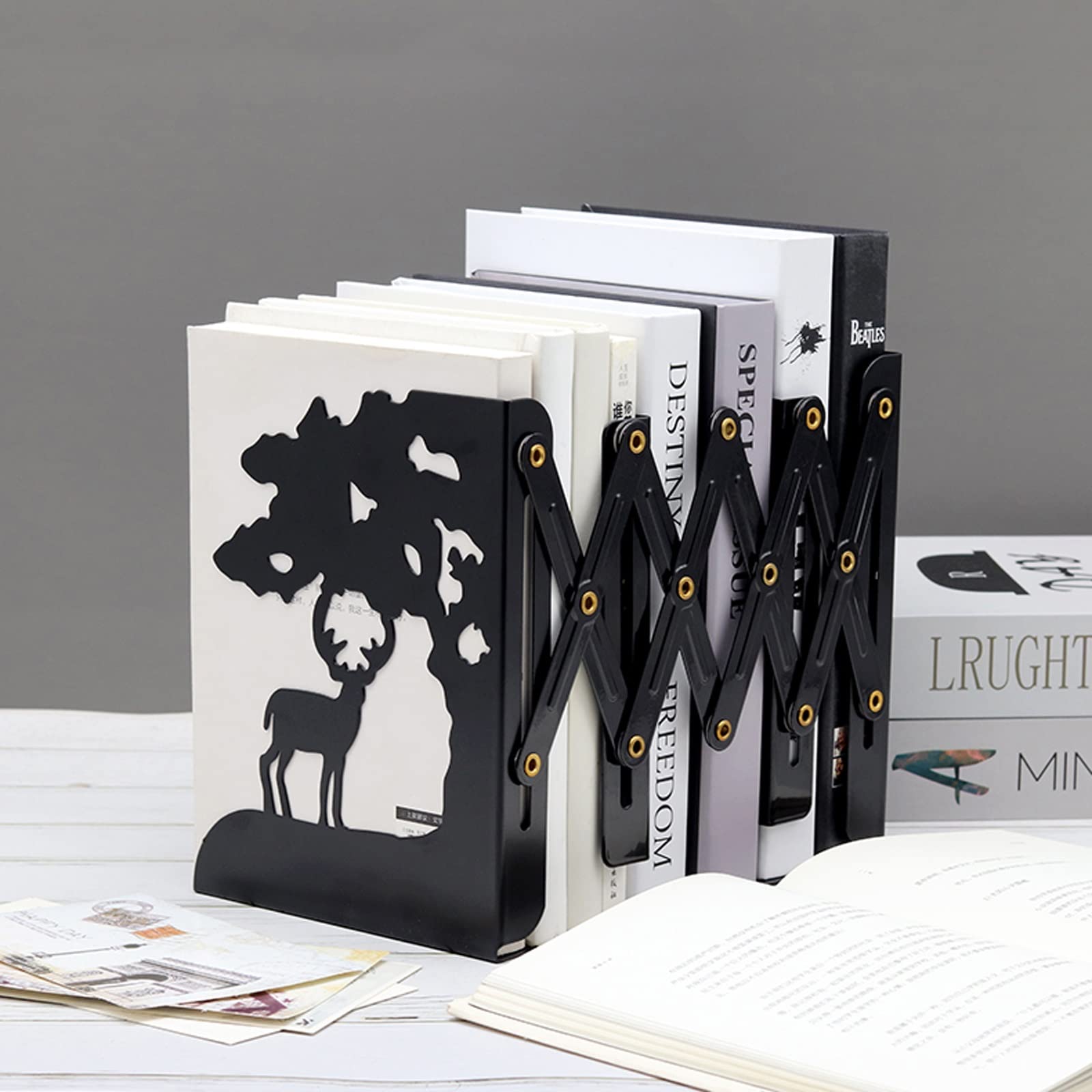 Sujetalibros Decorativos Sujetalibros de Metal Ajustable Soporte para Libros Soporte de Escritorio Sujetalibros Soporta Sujetalibros para Estantes Oficina y Hogar Sujetalibros Antideslizant