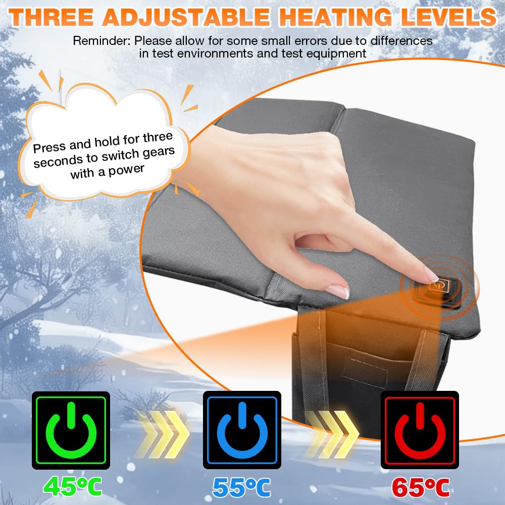 Beheiztes Sitzkissen, 44x40cm Faltbares Beheizbares Sitzkissen USB, Tragbares Heizkissen 3 Einstellbare Temperatur, Elektrisch Wärmekissen Kabellos für Stadioncamping, Camping im Freien