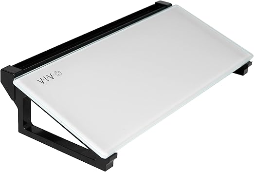 VIVO Glass 16 x 7 inch Desktop Whiteboard with Marker Slot and Open Storage, Dry Erase Non-Streak White Surface, Black Frame, DESK-WB16D