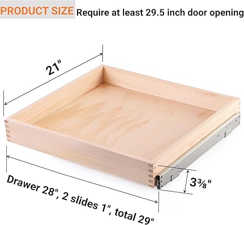 Miniatura 2 de Mulush Cajón extraíble para gabinete, 29 pulgadas de ancho x 21 pulgadas de profundidad, organizador de almacenamiento de cajones de madera