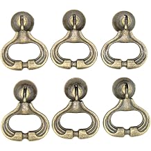 LXZ 6 PCs Vintage Antique Distressed Brass Finished Pendant Ring Pulls - Drop Handles Knobs for Drawer Cabinet Dresser Wardrobe Cupboard, Width 1.5" 3.7 cm, Height 1.9" 4.8 cm