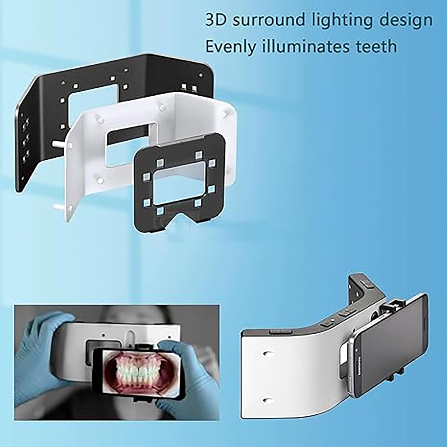 Aide à la photographie dentaire avec 20 lumières LED, réglage de la luminosité 6000-6500 K, lumière d'appareil photo de téléphone portable pour la maison, le salon ou l'hôpital, kit de photographie