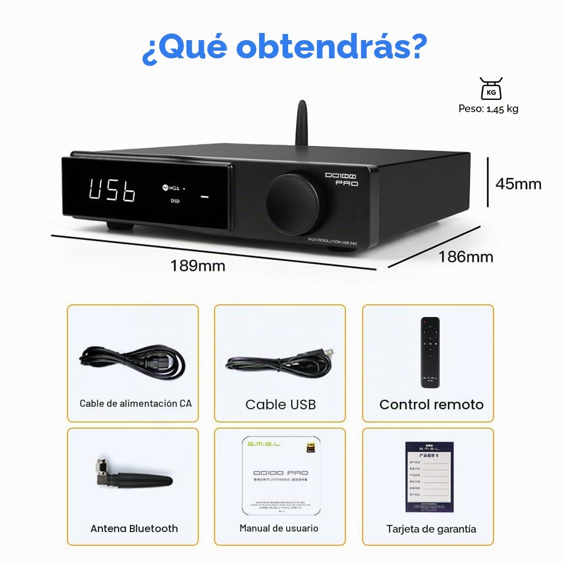 SMSL DO100 PRO 2x ES9039Q2M Balanced DAC: XMOS XU316 PCM768kHz DSD512 USB DAC, entrada USB/Bluetooth5.1 LDAC/Opt/Coax/HDMI ARC convertidor DACs a salida RCA/XLR, HiFi Audio MQA DAC soporte PS5/Switch