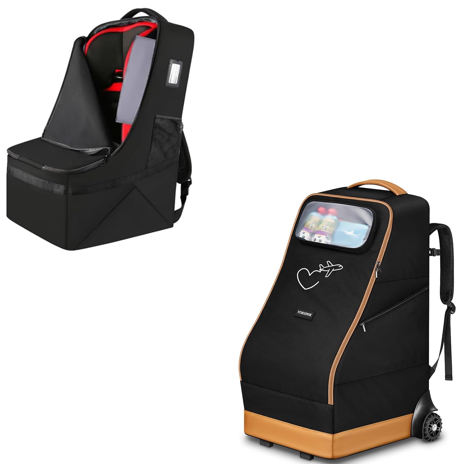 YOREPEK Padded Car Seat Travel Bag for Airplane, Gate Check Carseat Backpack for Air Travel, Rolling Car Seat Travel Bag for Airplane