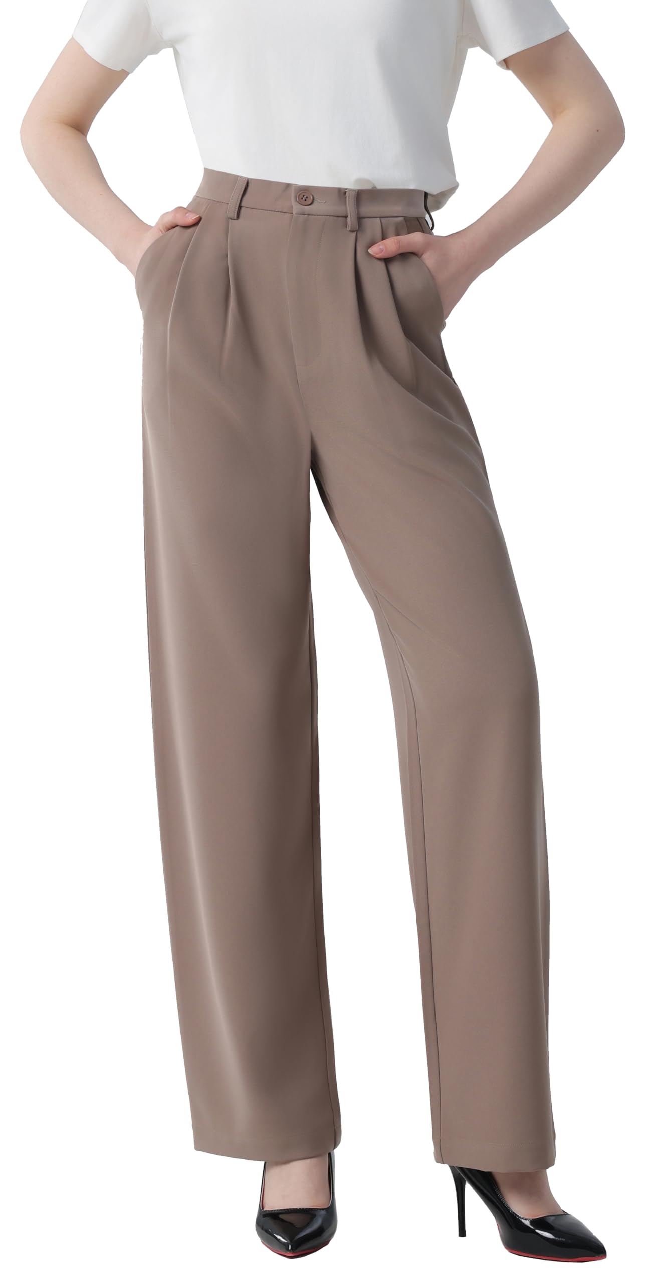Tronjori Pantaloni da donna a vita alta casual a gamba dritta pantaloni da lavoro per ufficio pantaloni da lavoro pantaloni da tuta con elastico in vita