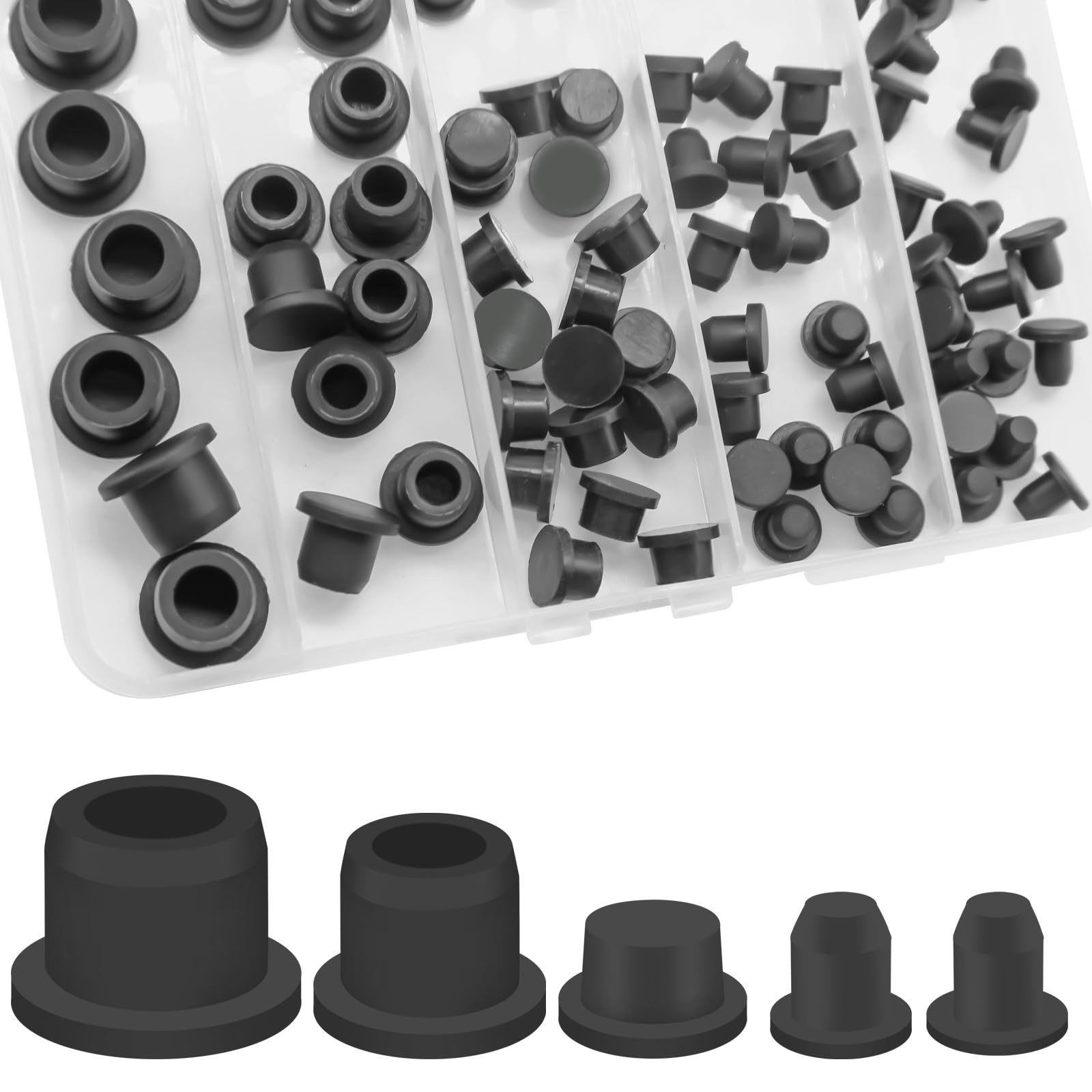 76Pcs Rubber Stoppers in Five Sizes, Various Sizes of Round Hole Silicone Tool