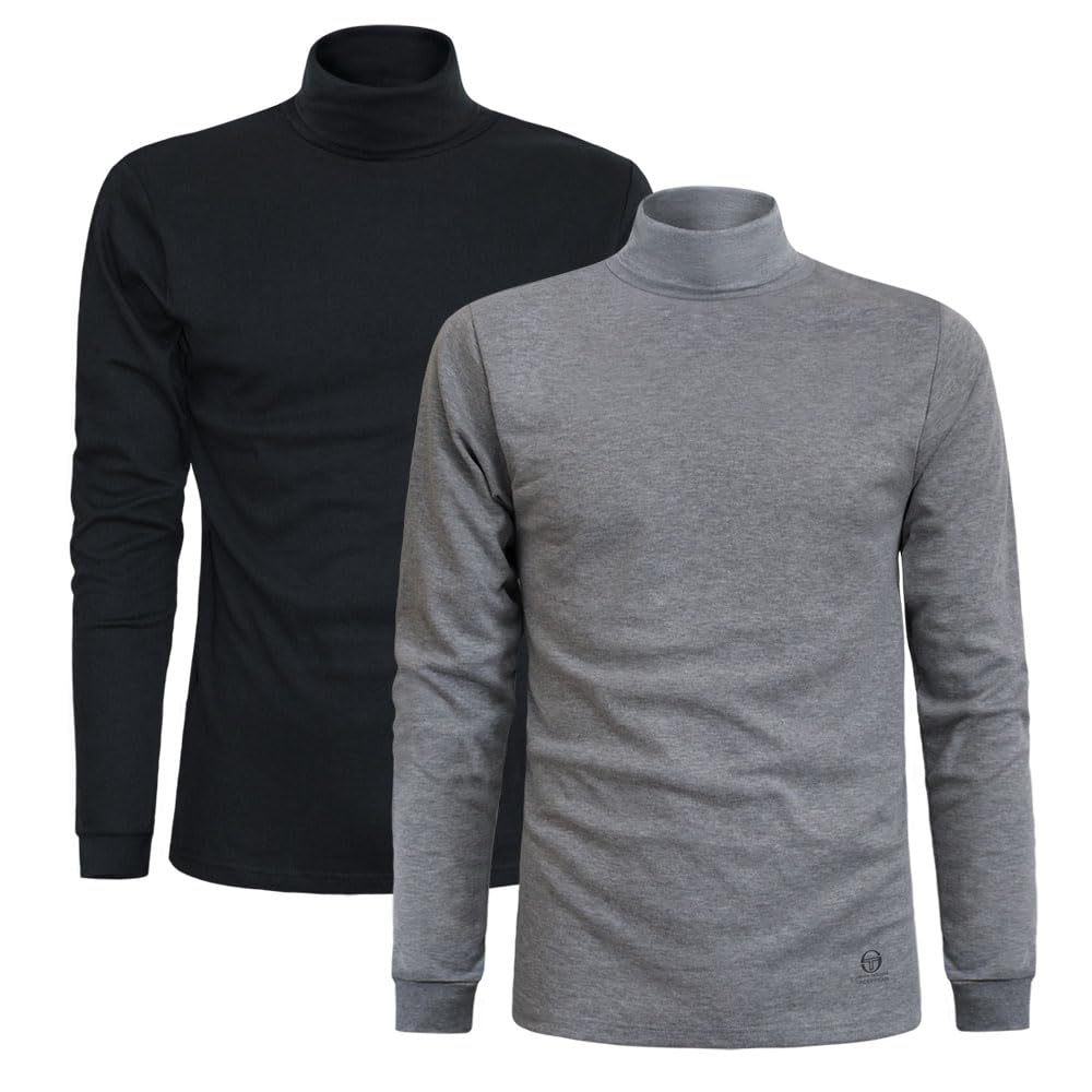 Sergio Tacchini Men's Assorted (Grey X 1, Black X 1) Turtleneck Turtleneck Warm Cotton Sweater, Xxl