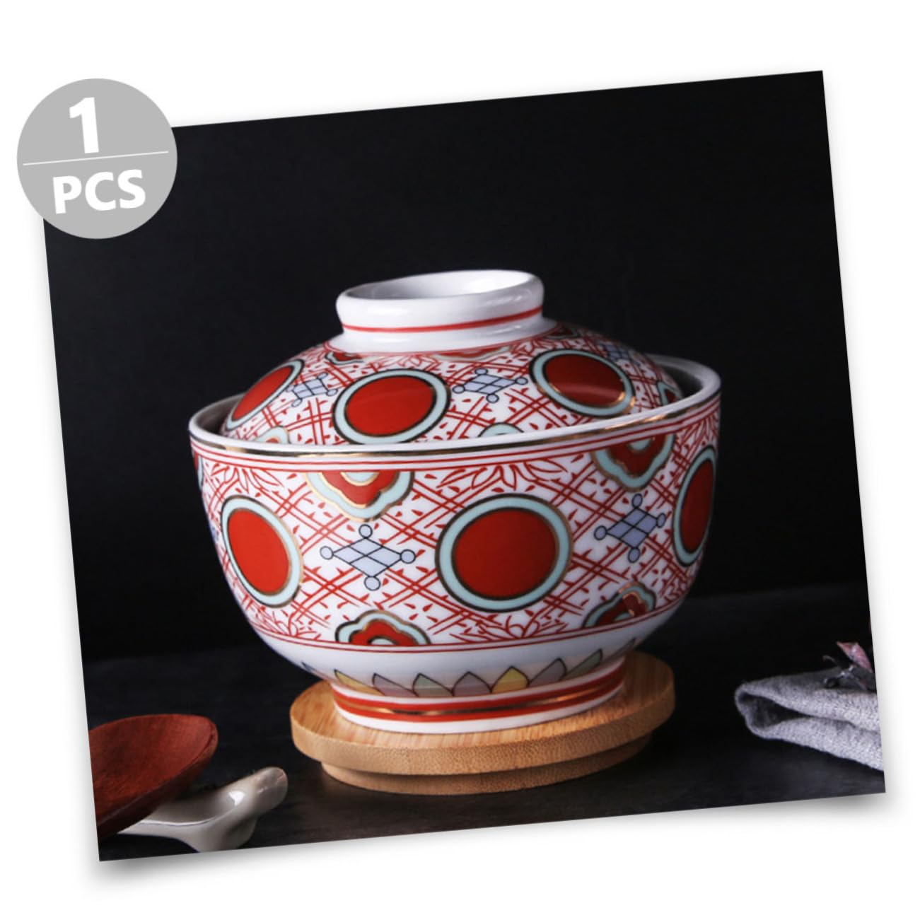 PRETYZOOM Tazón de Cerámica Rojo para Servir Comida con Tapa y Superficie Lisa, Adecuado para Aperitivos y Sopa Miso Hogar
