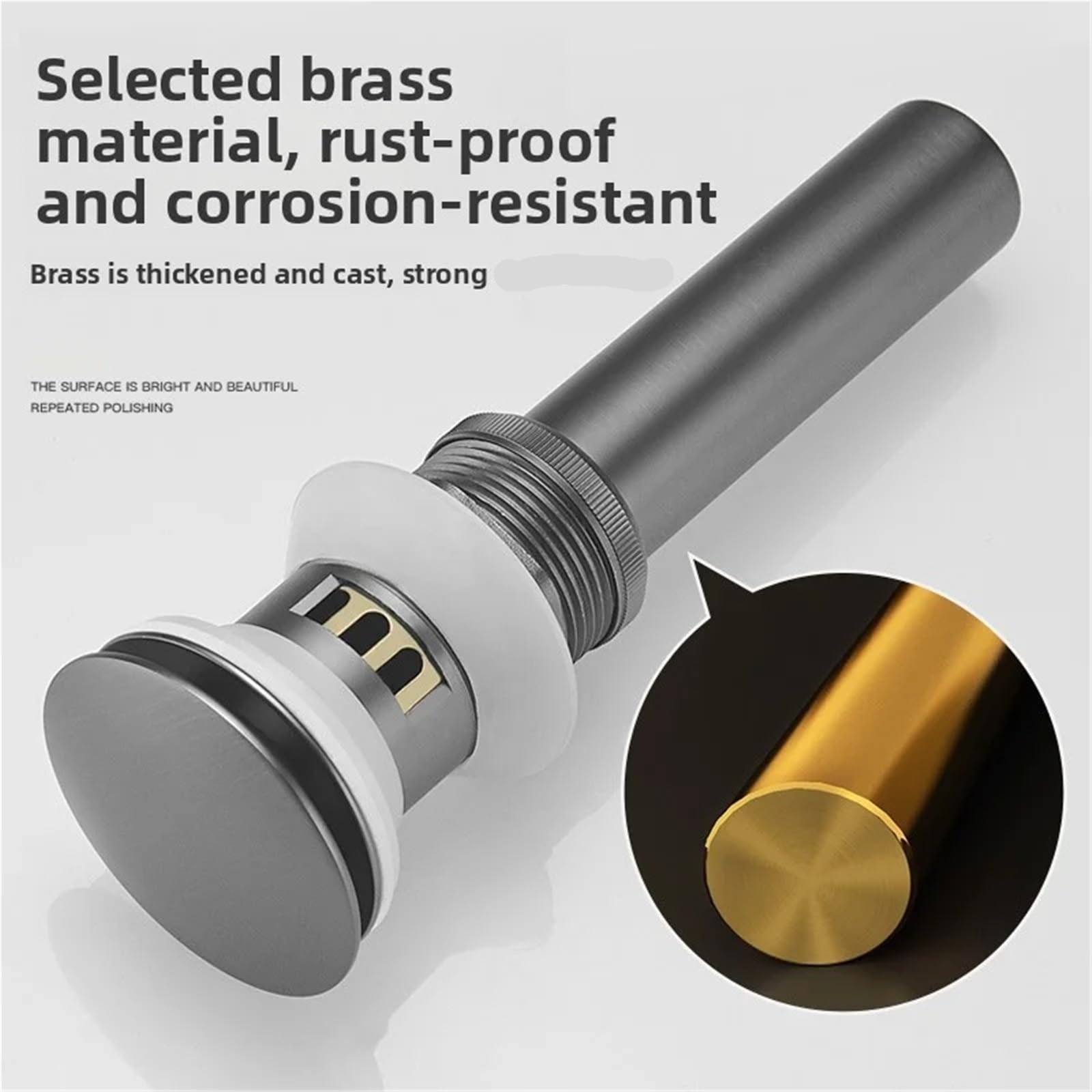 Desagüe automático para Lavabo Kit de reemplazo Drenaje emergente Gris, latón Macizo, Oro Cepillado, Conjunto desbordamiento abatible for Lavabo baño para el hogar