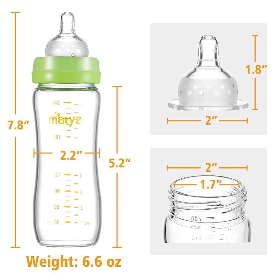ミルク Matyz Glass Breastmilk Baby Feeding Bottle with , 4 Pack, 8