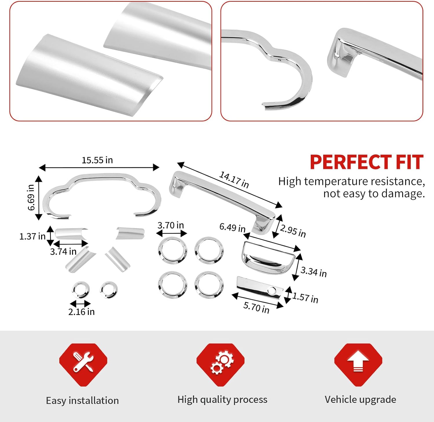 Jimen Fit for Jeep Wrangler JK JKU 2007-2010, 14PCS Interior Kits - Instrument Panel Dashboard Cover, AC Vent Ring, Passenger Grab Handle Trim, A Pillar Speaker Cover (Chrome)