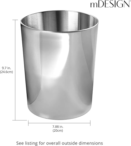 Miniatura 4 de mDesign Cubo de basura redondo de metal pequeño de 1.7 galones, contenedor de basura para baños, cocina, dormitorio, oficina en casa, acero