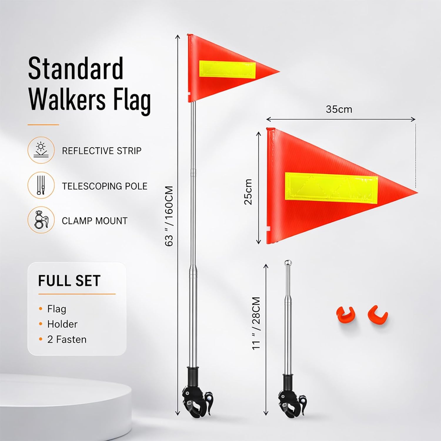 Wheelchairs Flag Orange Safety Flag with Reflective Tape 5.3ft Retractable