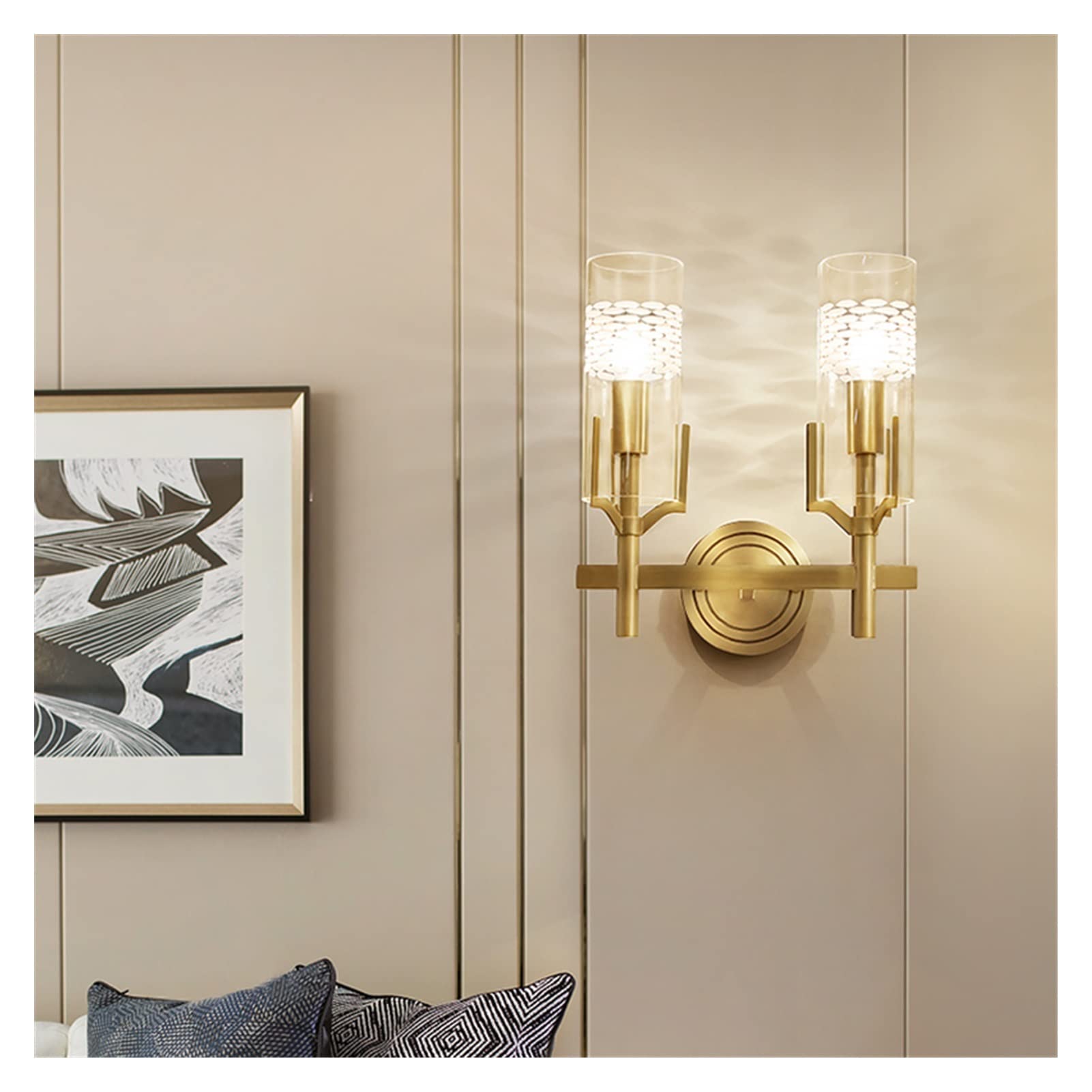 ZTCHSENZT Wall Sconces, Copper Wall Lamp Bedside Reading Lamp Background Wall Lamp Minimalist Modern Villa Courtyard Aisle Lamp,2 Lights-gold-Warm White