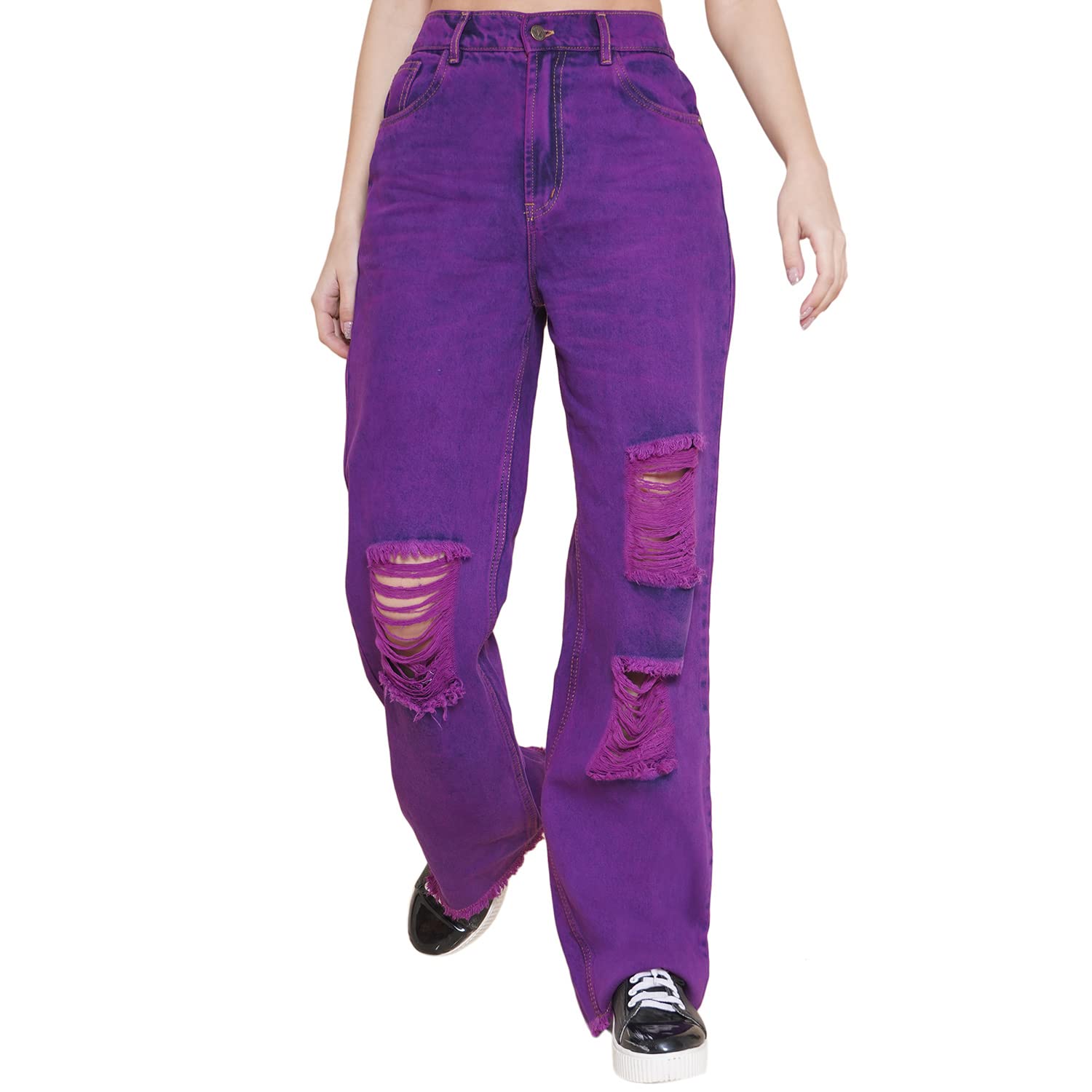 Women's Denim Distressed Jeans | Stretchable Straight Fit Jeans for Women High Waist-image-0