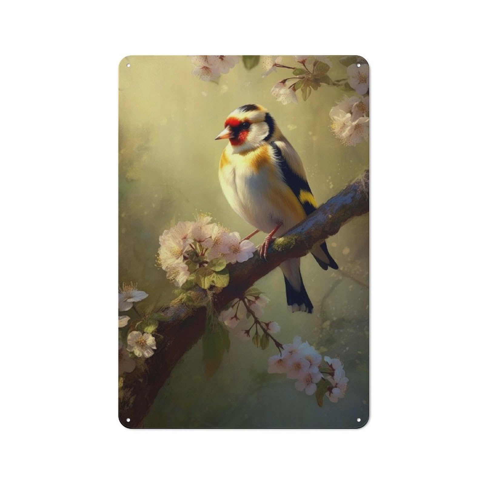 Junmoney Bird Goldfinch Beautiful Tin Wall Plaque 30X20cm With For Bar Or Restaurant, Autumn Wall Decor For Hospitality Decor Collectors