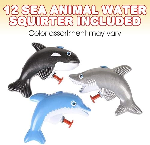 Miniatura 2 de ArtCreativity Squirters de agua de animales marinos, paquete de 12, pistolas de juguete de delfín, tiburón y ballena para piscina, playa y diversión