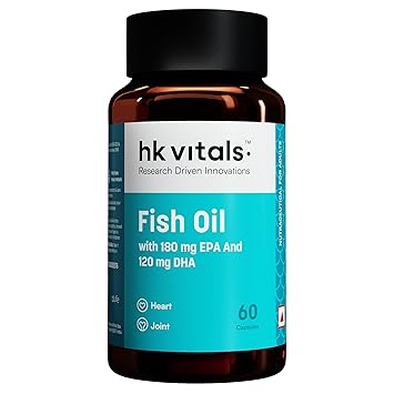 hk vitals Fish Oil For Men And Women (60 Capsules) | 1000mg Omega 3 with 180mg EPA & 120mg DHA | For Brain, Heart, Eyes, and Joints Health - image, photos