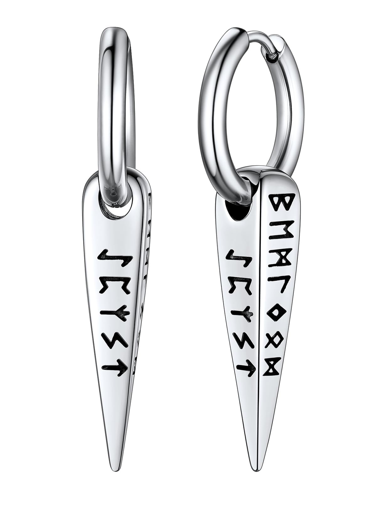 FaithHeart Norse Viking Rune Huggie Hoop Earrings for Men Black/Gold/Silver