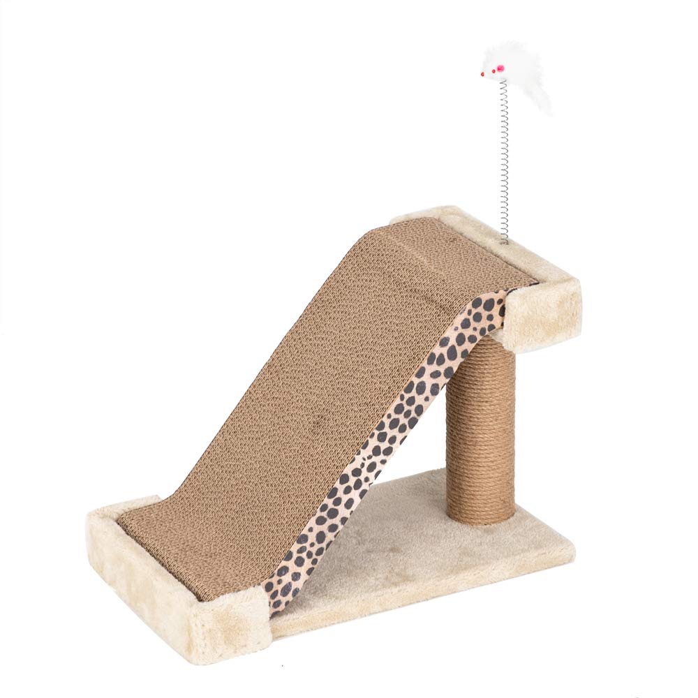 Dekeyoo Cat Scratching Post & Board Two-in-One, Leopard Mark Harden Corrugated Paper Cat Scratcher with Catnip, Protector of Furniture Floor (Beige)