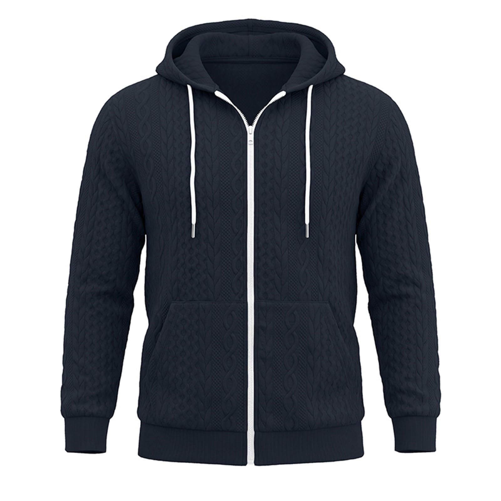 DENGJIAMY Sweat à capuche texturé à fermeture éclair intégrale pour homme