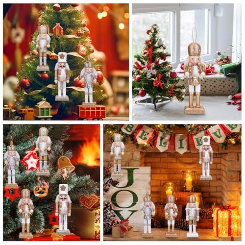 5 Stück Weihnachts Nussknacker Soldaten, 13 cm großes Nussknacker Ornament Set aus Holz, Nussknacker Figuren Weihnachtsdekoration für Weihnachten, Zuhause, Weihnachtsbaum, Party, Hängeornamente