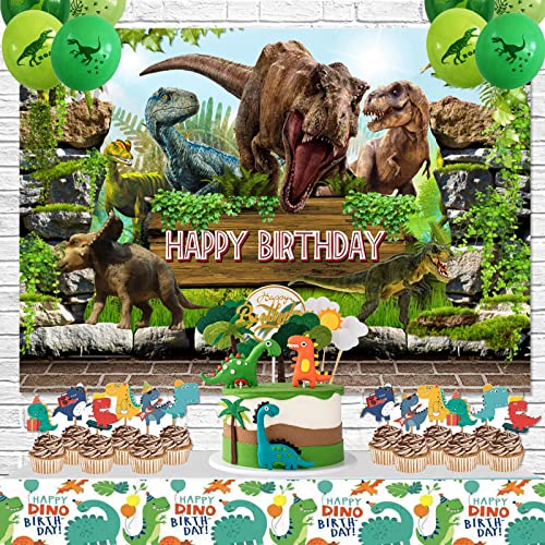Dinosaur Themed Birthday Backdrop Banner Jungle Forest 3D Dinosaur World Park Photography Background For Kids Child Jurassic Animal Dino Birthday Party Decorations Supplies Photo Booth Backdrops 7X5Ft #TOP3