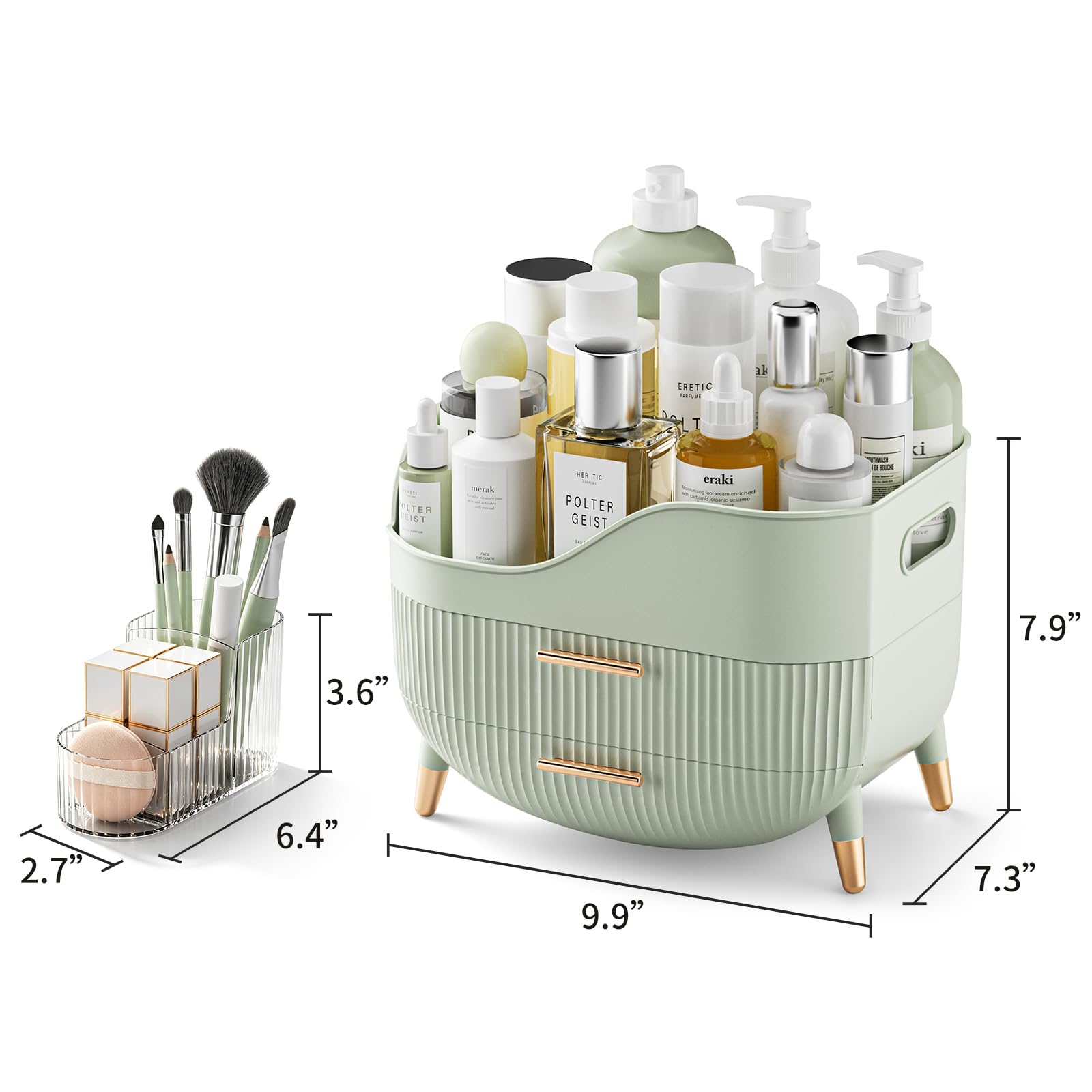 Pajiriona Organizzatore di trucco con cassetti, organizer per la cura della pelle per la vanità, scatola portaoggetti con manico, grande vetrina cosmetica per comò, piano di lavoro del bagno