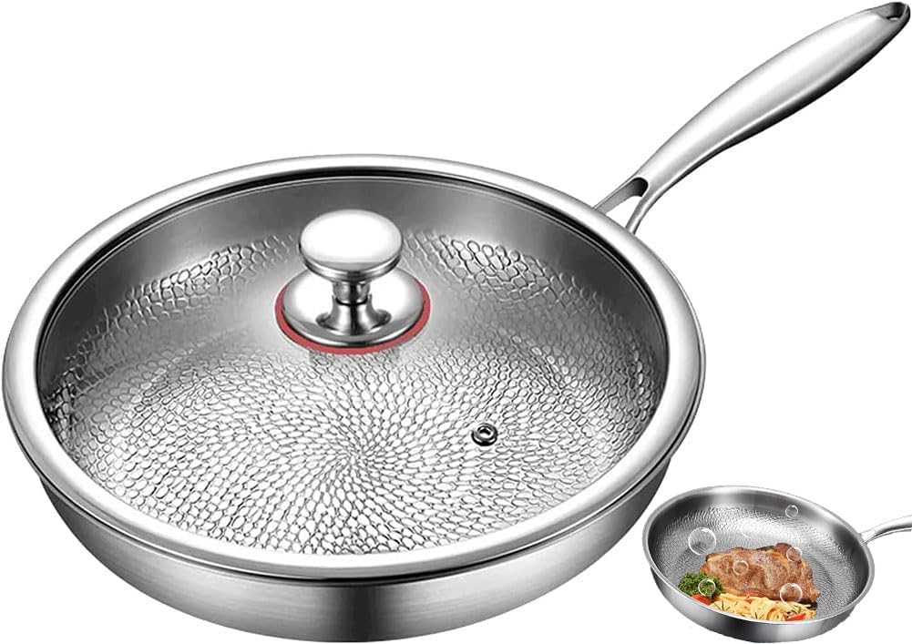Titanium Pans for Cooking Non Stick with Lid, Titanium Hammered Pan Pro, Compatible with All Cooktops, Fast and Even Heating, Easy to Clean (8in,1pcs)