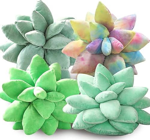Miniatura 7 de Almohada suculenta de 17.7 pulgadas, bonitas almohadas de felpa de plantas rellenas, almohada de cactus suculentas 3D, cojín de felpa novedoso para