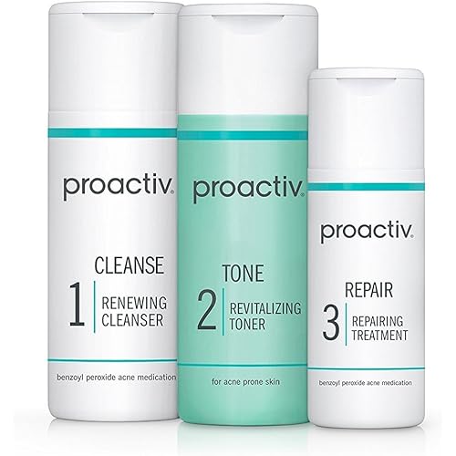 Proactiv 3 Step Acne Treatment - Benzoyl Peroxide Face Wash, Repairing Acne Spot Treatment for Face and Body, Exfoliating Toner - 30 Day Complete Acne Skin Care Kit