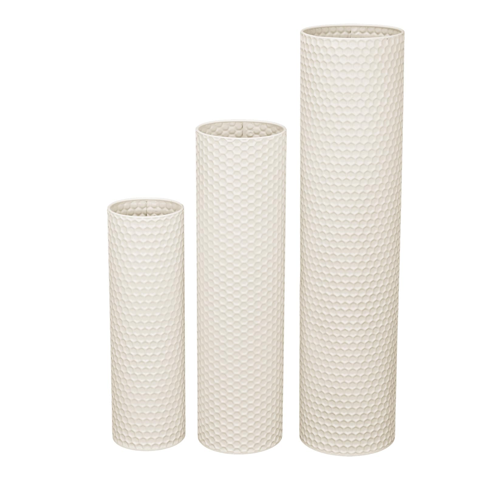 aleawol Bodenvase Weiß Groß 70/55/40cm, Hohe Bodenvasen Set of 3 | Hohe Bodenvase Metall für Pampasgras Trockenblumen, Moderne Wabenstruktur Vasen für Boden für Wohnzimmer Schlafzimmer Corner