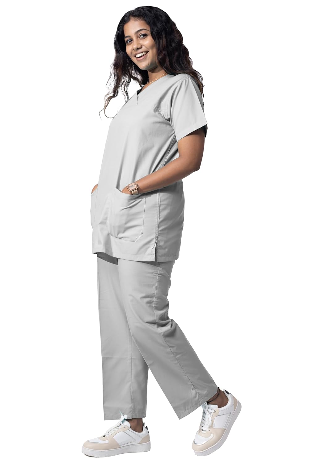 Uniform Craft Women's Scrub Suit DSVX || 4 Pocket Scrub | Ideal for doctors, dentists, vets, nurses and healthcare professionals (Light Gray, M) Uniform Craft Women's Scrub Suit DSVX || 4 Pocket Scrub | Ideal for doctors, dentists, vets, nurses and healthcare professionals (Light Gray, M)