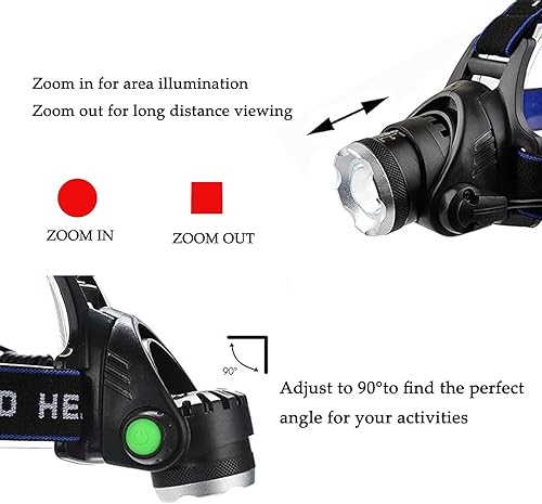 Miniatura 2 de Linterna frontal LED roja con opción de luz blanca con zoom súper brillante ajustable para observación nocturna, astronomía, aviación, caza,