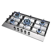 Hermitlux Piano Cottura a Gas 5 Fuochi 85cm da Incasso, per Gas Naturale, Propano, Sicurezza Tramite termocoppia, Acciaio Inossidabile