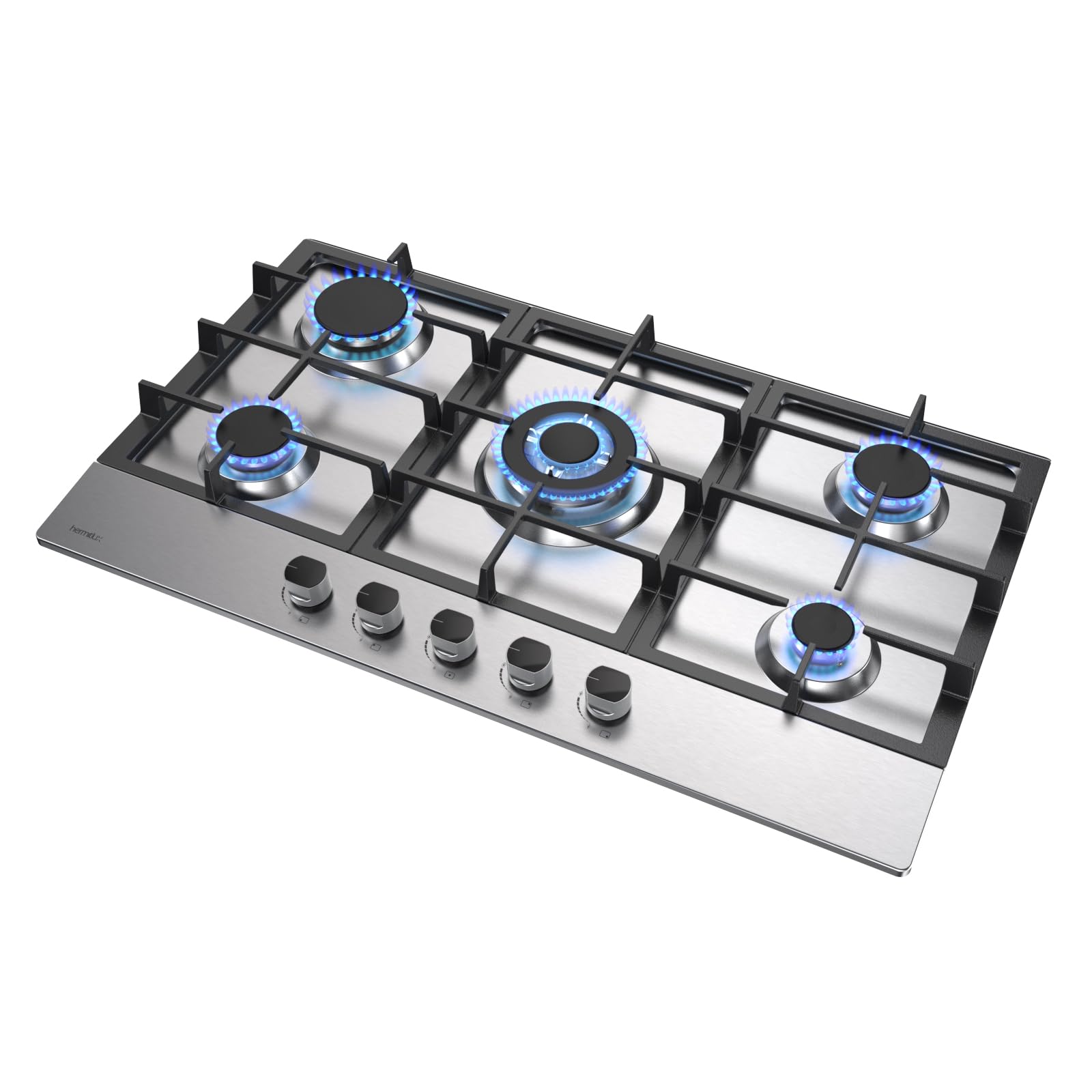 Hermitlux Piano Cottura a Gas 5 Fuochi 85cm da Incasso, per Gas Naturale/Propano, Sicurezza Tramite termocoppia, Acciaio Inossidabile
