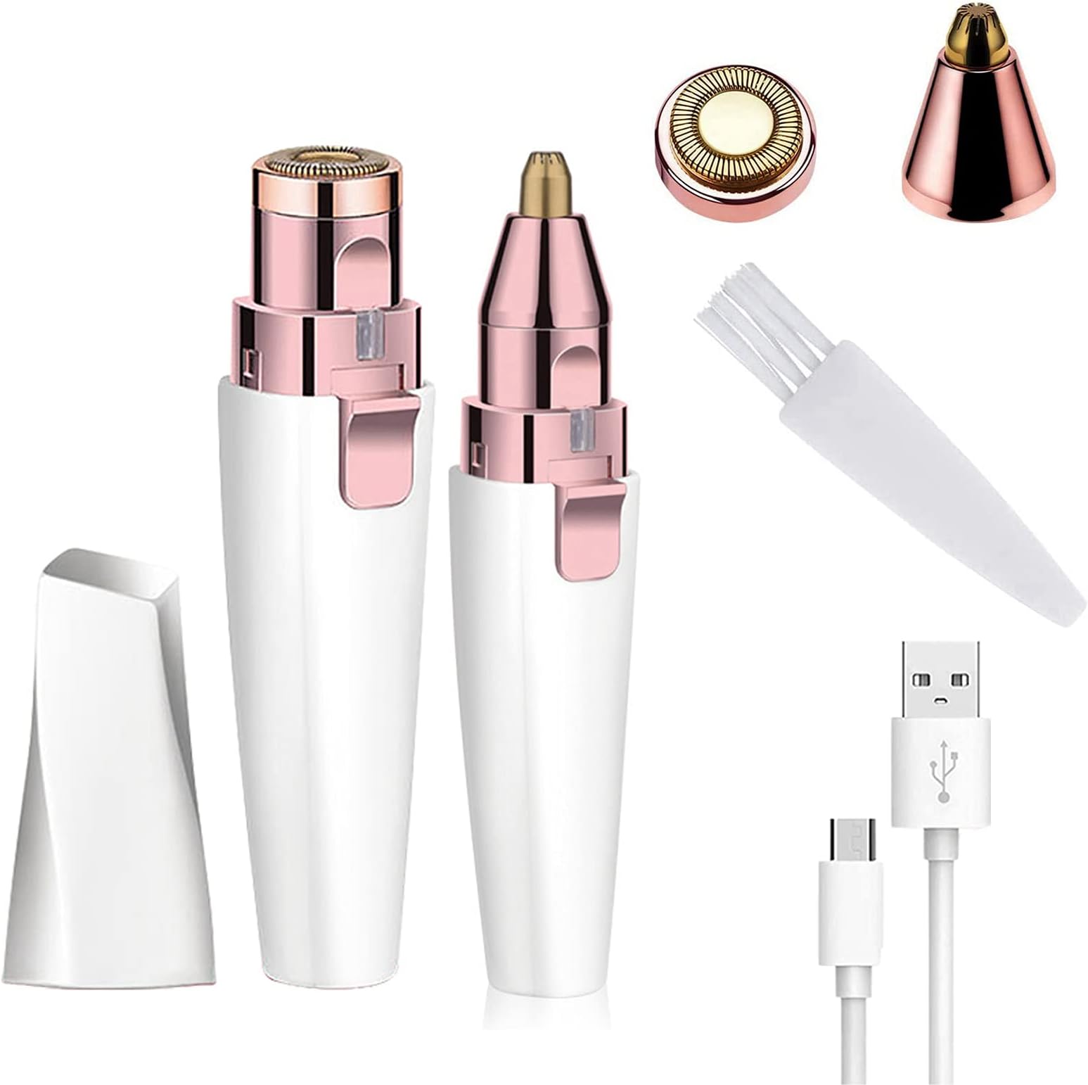 MEITREND Facial Hair Remover Women, Rechargeable 2-1 Eyebrow Trimmer Razor Portable Painless Electric Lady Shaver for Body Face Beard Eyebrows Ear Nose Lips Chin Female Hair Removal