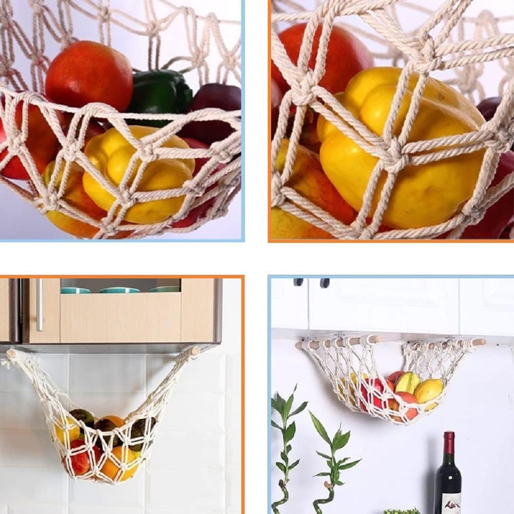 2PCS Macrame Hanging Fruit Basket with Banana Hangers and 8 Hooks image 5
