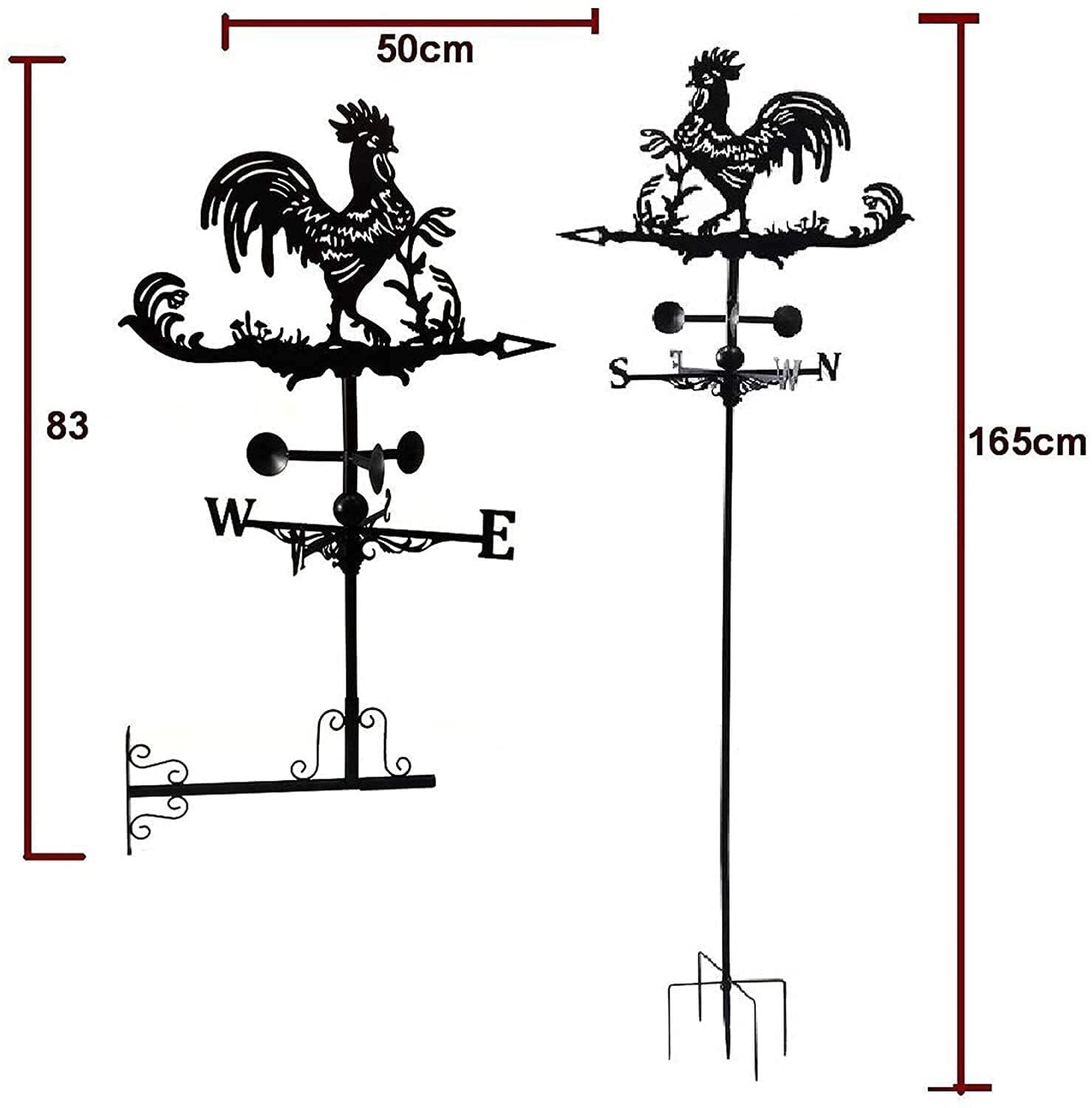 Segnavento a forma di gallo, in metallo e ghisa, da giardino, banderuola con indicatore di direzione, ornamento