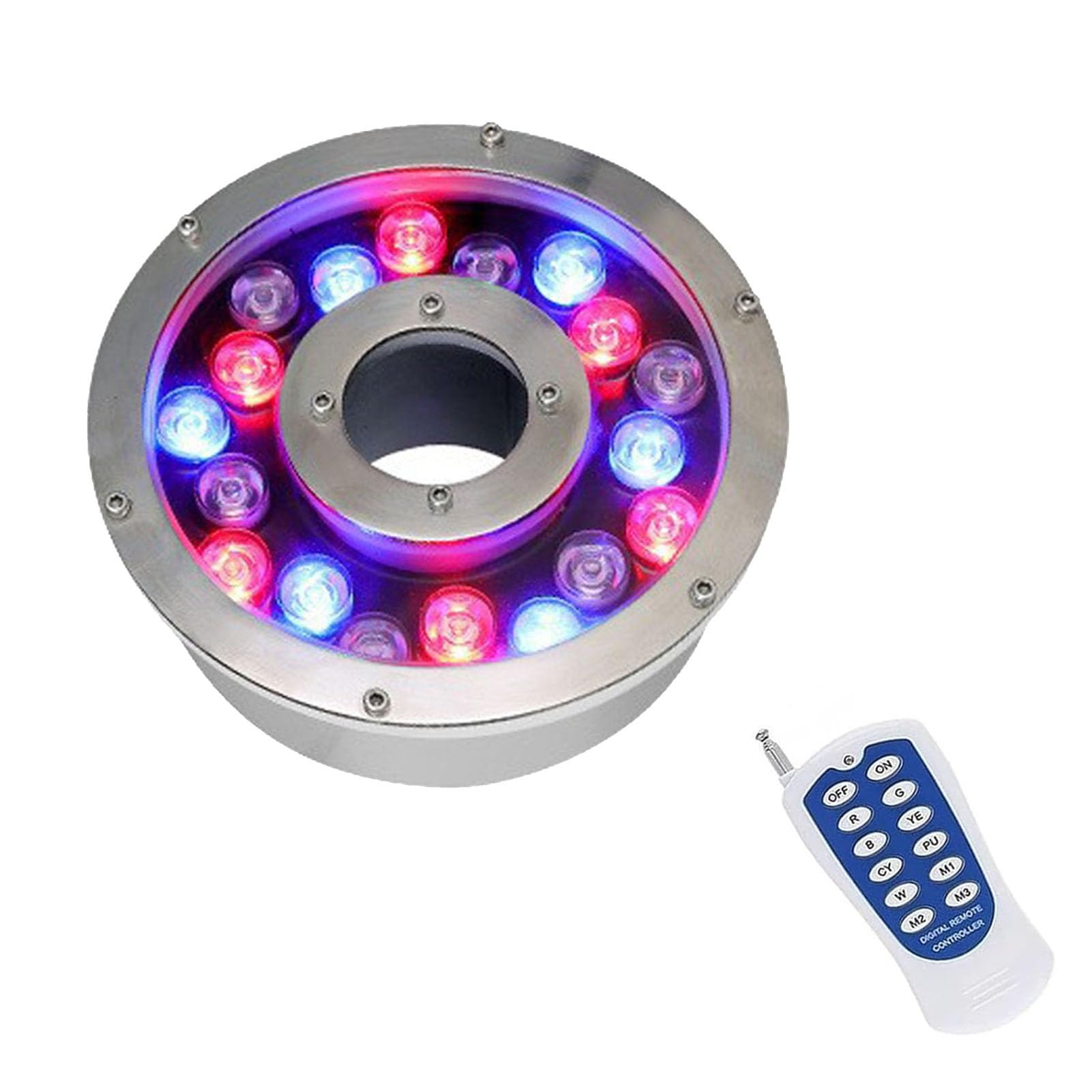 Projecteur submersible for piscine - Anneau lumineux LED for fontaine, avec télécommande, étanche IP68, projecteur sous-marin en acier inoxydable à couleurs changeantes(12W(AC24V))