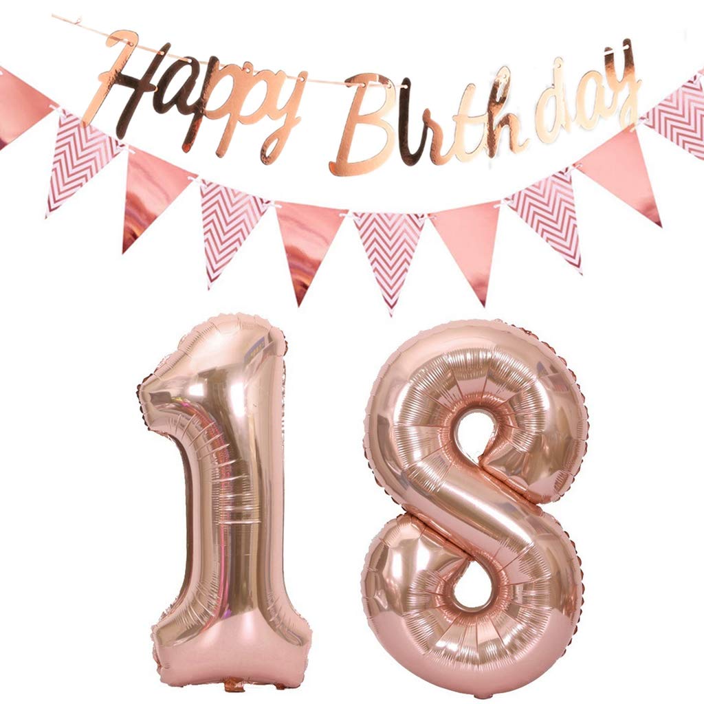 Kreatwow Decorazioni per il 18° compleanno Ragazza Hot Pink Numero 18 Palloncini Felice 18° Compleanno Palloncino Banner per Diciottesimo Compleanno Forniture