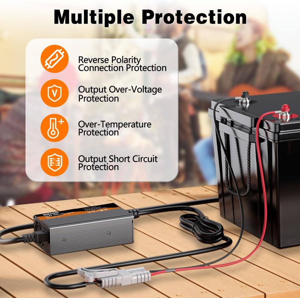 14.6V 10A LiFePO4 Battery Charger, Fast Charging, High Efficiency, 4 Safety Protections, 10 Amp Lithium Battery Charger with Anderson Connector LED Indicator Charger for Car, Truck, Boat, RV