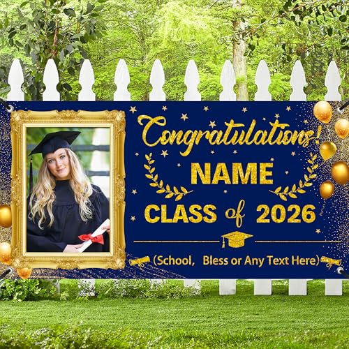 Custom Graduation Banner Class of 2026 Personalized Graduation Backdrop with Photo Name Congratulations Graduate Party Decorations Supplies Congrats Grad Banners Yard Sign Graduation Gifts Style 01
