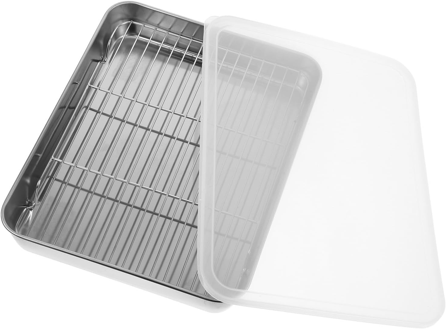Heavy Duty Stainless Steel Rectangular Roasting Pan with Wire Rack and Lid Versatile Baking Tray for Roasting Meat Vegetables and Baking Oven-safe Kitchen Cookware