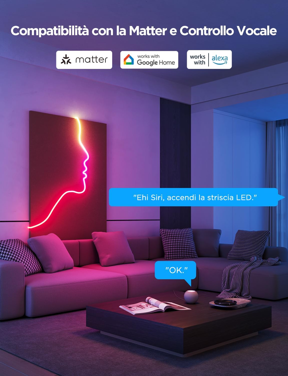 Govee Neon Rope Light 2, RGBIC Neon Strisica LED 5m con Mappatura delle Forme, Lavora con la Matter, Alexa e Google Assistant, DIY Effetto luce, per la decorazione della parete del soggiorno, Bianco