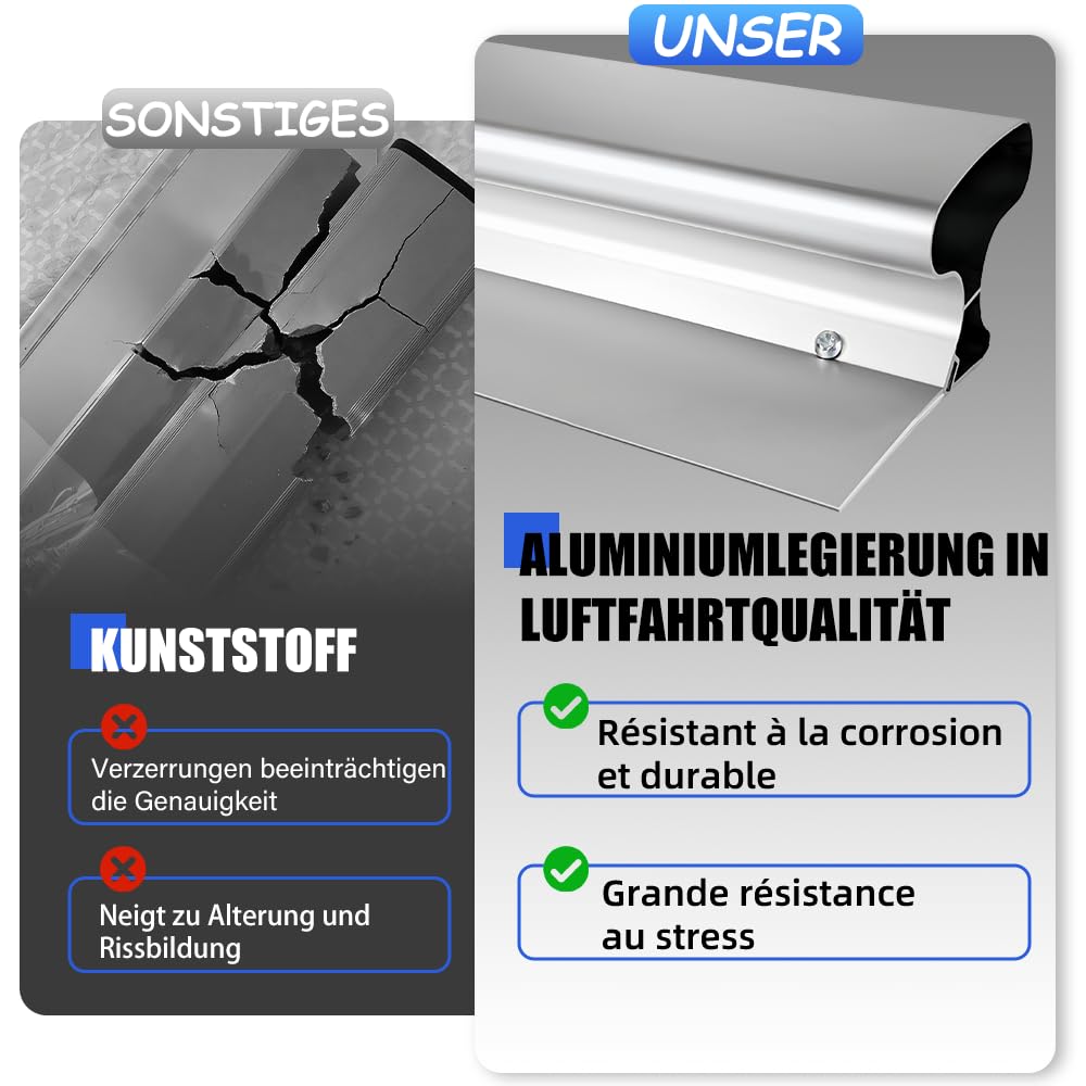 VKE Flächenspachtel Set, Profi Multifunktionsspachtel mit 2,1m | 6-Teiliges Werkzeugset, 60cm Gerade & Gewinkelte Klinge, Ergonomischer Griff für Wand- und Deckenarbeiten