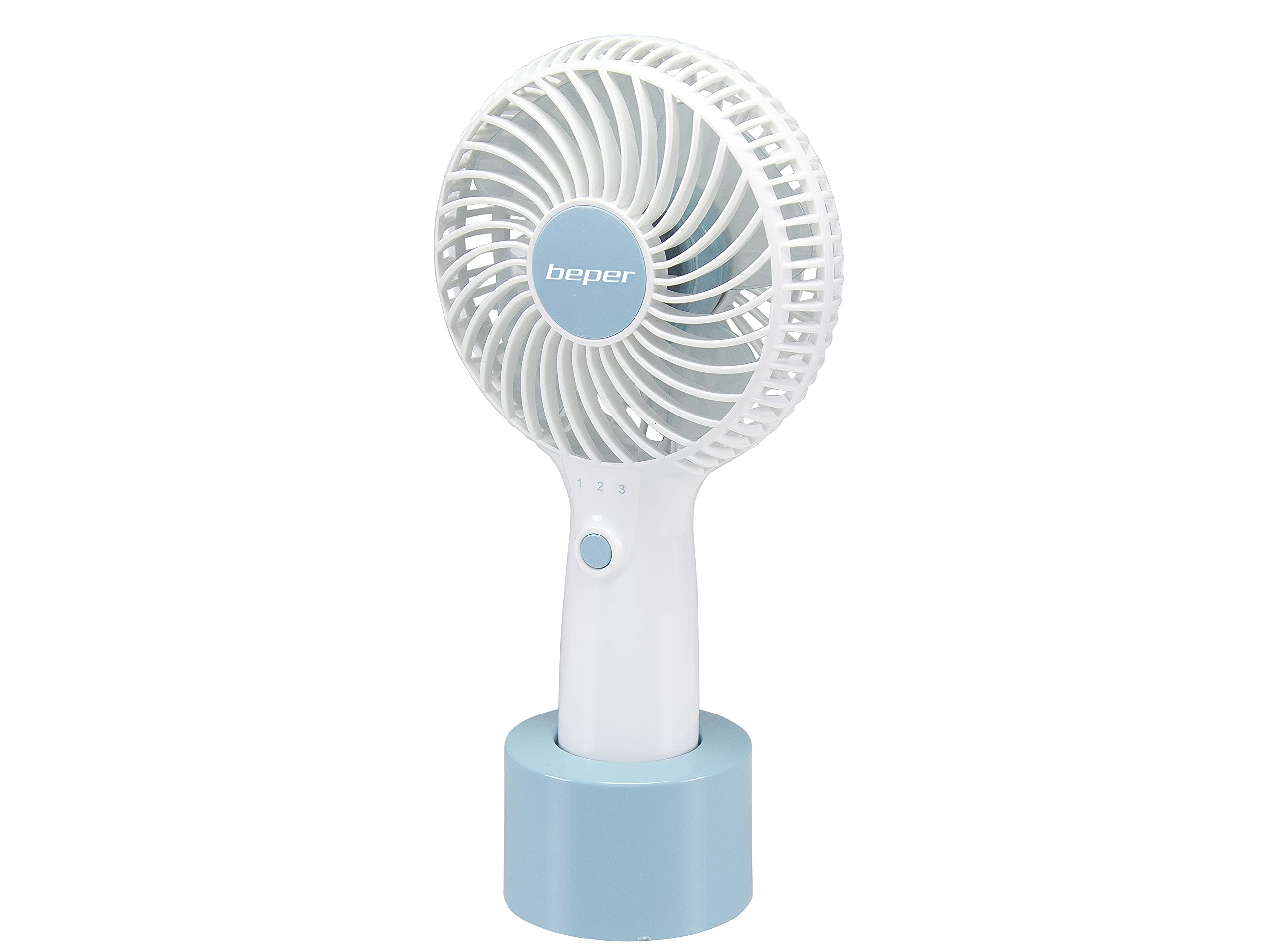 BeperP206VEN400 Mini Portable Rechargeable Fan, 3 Speeds, Support Base and Charging Cable Included, Space Saving, Quiet, Mini Portable Fan