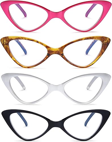Miniatura 7 de EYEURL Paquete de 4 lentes de lectura para mujer, diseño de ojo de gato a la moda, bloqueo de luz azul, 1.25 pulgadas con bisagras de resorte,