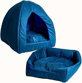 Cama Iglu Pet 2 em 1 – Toca e Caminha para Cachorro e Gato Pequeno 45x45x45cm Conforto Luxo(Azul)