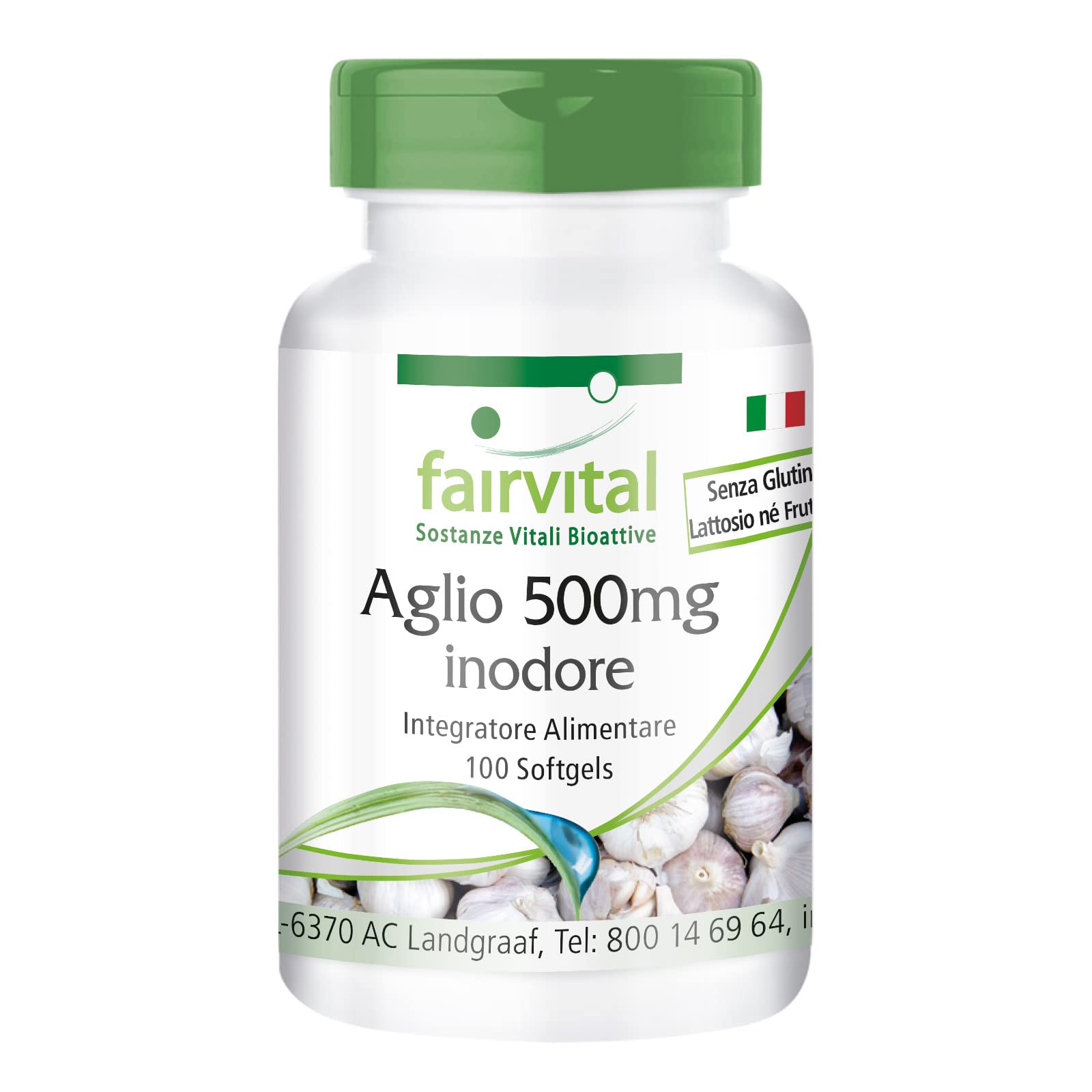 fairvital Capsule di aglio 500 mg, 100 softgel, facili da deglutire, contengono alliicina, estratto di aglio 100:1, ALTO DOSAGGIO e inodori